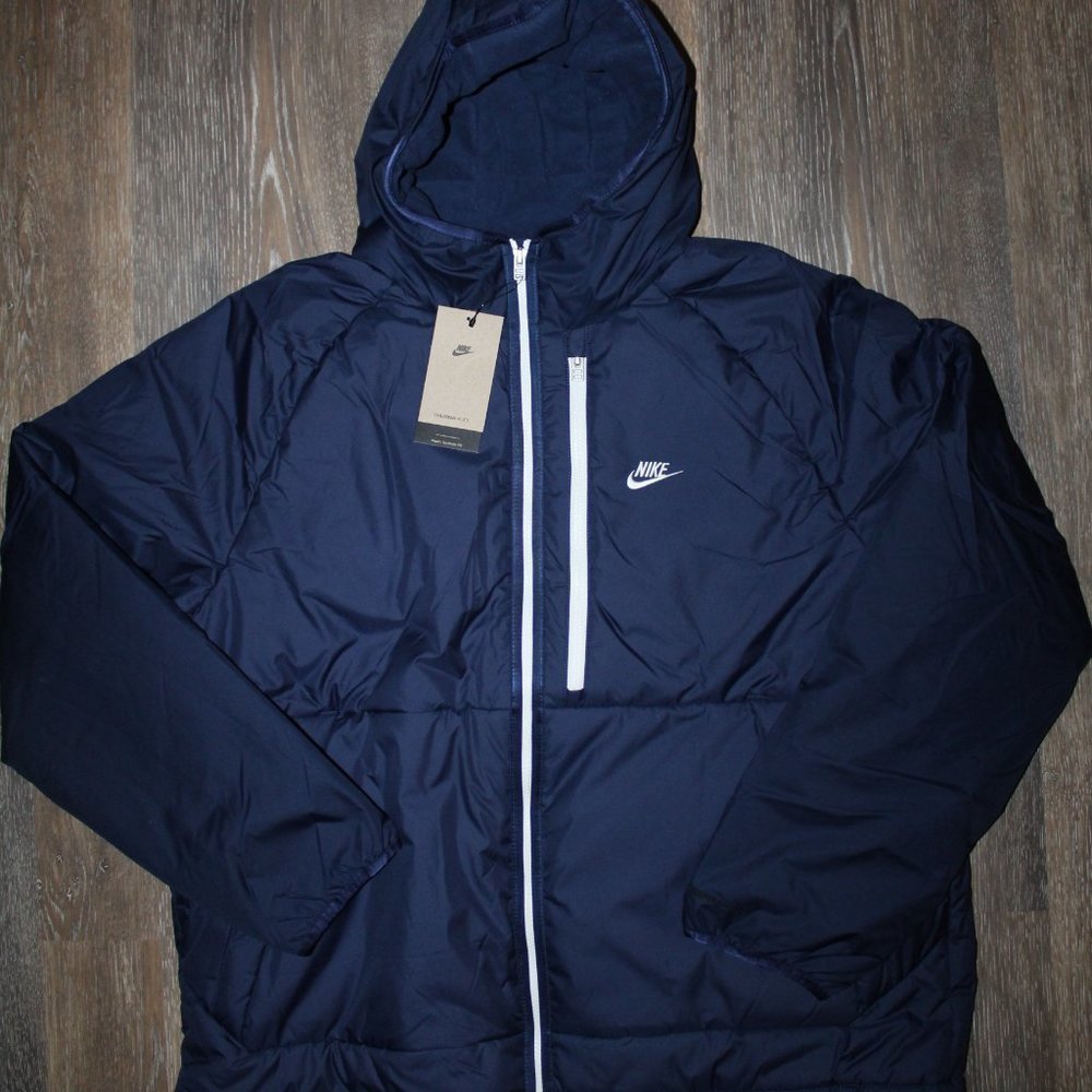 NWT NIKE MEN'S THERMA FULL ZIP WINTER HOODED JACKET NAVY BLUE - Picture 2 of 7